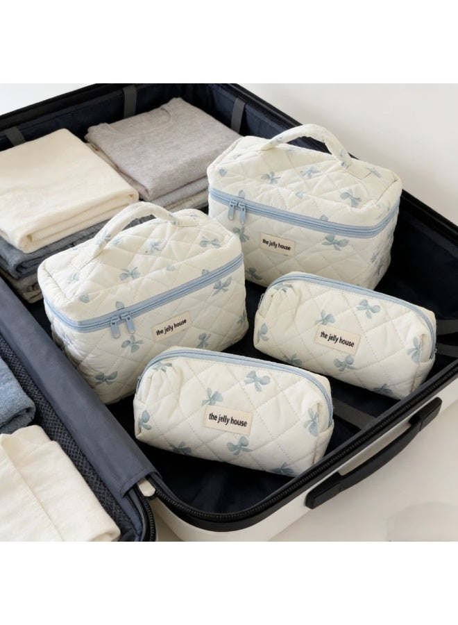 Arabest 3-Piece Large Quilted Makeup Bag for Women and Girls, Lovely Floral Cotton Cosmetic Bag, Aesthetic Travel Organized Toiletry Bags - Image 3